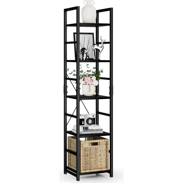 Numenn 5-ярусная тонкая книжная полка, высокий книжный шкаф-органайзер для хранения, современная книжная полка для спальни, гостиной и домашне