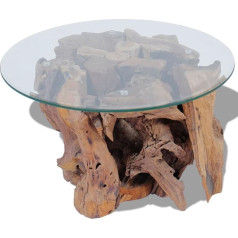 Festnight Кофейный столик Кофейный столик с основанием из массива тика дрифтвуд Идеально подходит в качестве приставного столика Стеклянная с