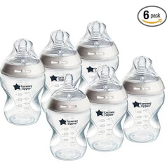 Tommee Tippee Closer to Nature Slow Flow Baby Bottles - соска как у груди с антиколиковым клапаном - 260 мл (упаковка из 6) - смешанные цвета