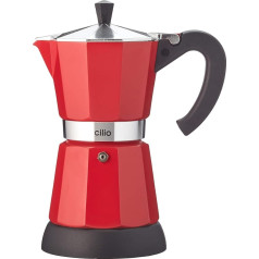 cilio Espressokocher Classico für 6 Tassen | elektrisch 480W | Ø 11,5 cm Höhe: 25 см | Алюминий | Рот | Интегрированная коптильня | с функцией подогрева и редуцирования | для по