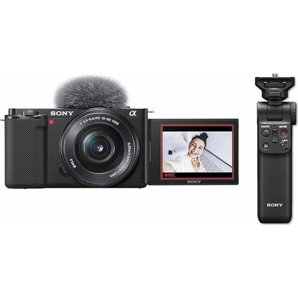 Sony Alpha ZV-E10L, влог-камера со сменным объективом (поворотный экран, 4K-видео, автофокус в реальном времени) + GP-VPT2BT Bluetooth-ручка