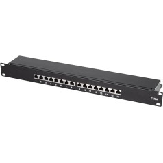 LogiLink Professional NP0076 Полностью экранированная коммутационная / распределительная панель Cat 6A с 16 портами PoE и PoE+ (1 высота) черный