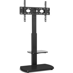 Ttap TV Stand для телевизоров 32-65 дюймов с черным деревянным основанием и одной стеклянной полкой с поворотным и регулируемым по высоте кронштей