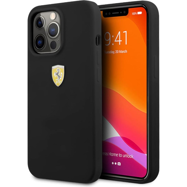 CG MOBILE Ferrari FESSIHCP13XBK Чехол для мобильного телефона iPhone 13 Pro Max полностью черного цвета с микрофиброй внутри, силиконовый гладкий и устойчивый к