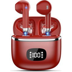 POMUIC Bluetooth Kopfhörer, Kopfhörer Kabellos Bluetooth 5.3 In Ear Kopfhörer mit 4 ENC Noise Cancelling Mic, 40H Spielzeit mit LED, IP7 Wasserdicht in Ear Ohrhörer für Arbeit Studium Sport Rot