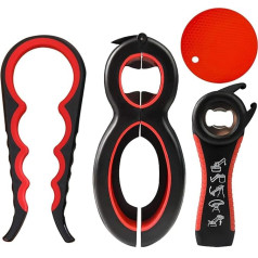 Spring.Rd 4 Piece Jar Opener Set, 4 Pieces, Rubber Can Opener for Weak Hands, 5 in 1 Jar Bottle Opener for Seniors with Arthritis, 4 in 1 Jar Opener + Non-Slip Silicone Lid Opener