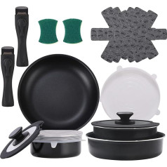 CWFUN 16-Piece Pot and Pan Set with Removable Handle for All Hobs, Cookware Set for Camping, Also Suitable for Induction Hobs