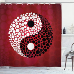 ABAKUHAUS Ying Yang Abstract Cosmos Sign Shower Curtain Fabric Bathroom Decoration Set with Hooks, 175 x 200 cm, Red