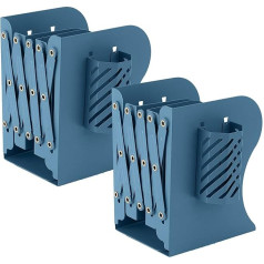 Buchstütze -2Stück, Verstellbar Buchstützen, Metall Bücherstützen, Erweiterbare Bücherhalter Book End, Bücherstütze für Regal, Schwarz Buchstützen Metall für Schreibtisch (Blau)