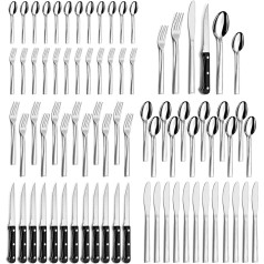 Набор 12 персон, Hunnycook 72 teilig Essbesteck mit Steakmesser, Besteckset Edelstahl mit Messer Gabel Löffel für Restaurant/Party/Hochzeit, Spülmaschinenfest