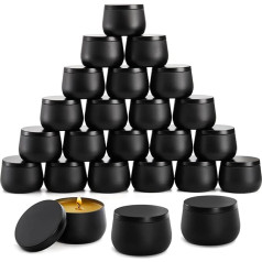 ZENFUN 24 черные банки для свечей с крышками, пустые банки для свечей 240 мл, металлические банки для изготовления свечей, закусок, 8,8 x 5,6 см.