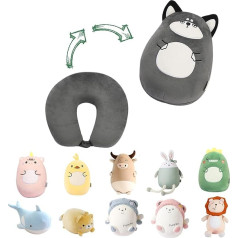 Детская подушка для путешествий JOYRAVO - 2 в 1 Деформируемая подушка для шеи, мягкая подушка U-образной формы с милыми плюшевыми игрушками для с