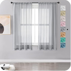 MRTREES Шторы для гостиной, современные шторы-петли, серый, 122 x 140 см (Д x Ш), льняной вид, полупрозрачные, короткие, комплект из 2 штук
