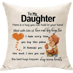 Hasodeo To My Daughter Cushion Cover from Dad Daughter Gifts from Mom Hugs Pillow Case for Daughter Decoration Keepsake Gifts for Daughter Birthday Christmas Idea