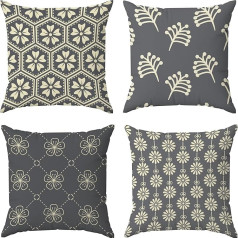 JJ PRIME - Kissenbezug 45x45 4er Set | Geometrisch Kissen Deko | Kissenbezug Grau Weiß | Sofakissen Grau Mit Verstecktem Reißverschluss - Cushion Covers Platz Pillow Case Sofakissen Bezug (Grau)