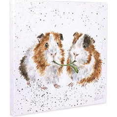 Wrendale Designs Guinea Pig Salad Be Friends Canvas Wall Art Picture Print 20cm Square White