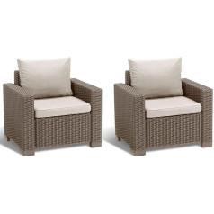 Allibert by Keter California Garden Lounge Chairs Cappuccino/Sand Set of 2 with Seat and Back Cushions Plastic Round Rattan Look 83 x 68 x 72 cm
