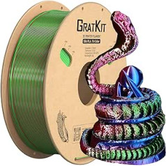 GratKit Tri Tri-Colour Silk PLA Filament 1.75 mm, -0.03 mm, Coextrusion PLA Filament, 3D Printer Filament, 1 kg Spool, Silk PLA Filament, Red, Blue and Green