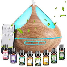 VAAGHANM Clover Aroma Diffuser 500ml with 8 Essential Oils, Aromatherapy Diffusers, Air Freshener, Humidifier with Remote Control, 4 Timers for Bedroom, Brown, Plastic