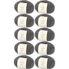 Шерсть альпака для вязания, 10 x Happy Wool Alpaca Mix Slate Grey (Fb 56), 10 клубков шерсти серого цвета + бесплатная этикетка; шерсть с альпакой; 50 г/80 м; размер 
