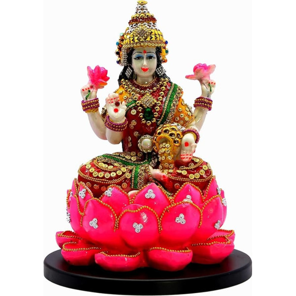 eSplanade Lakshmi on Lotus | Laxmi Goddess Murti Idol Statue Sculpture Figure - Resin - 11 Inch - Multicoloured