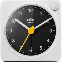 Braun BC02XWB Классические аналоговые дорожные часы-будильник с функциями Snooze и Light, компактный размер, тихий кварцевый механизм, будильник Crescendo