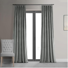 HPD Half Price Drapes 120 Inch Drop Velvet Blackout Curtains 1 Panel Blackout Curtain Characteristic Pleated for Living Room and Bedroom 25x120L Silver Grey