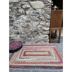 Коврик Fiesta Eco Friendly Small Braided Thick Stripe Rug Flat Weave Style с натуральным джутом и разноцветным переработанным материалом 60 см x 90 см