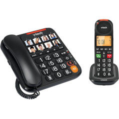 Проводной телефон VTech CL6550 с большими кнопками, автоответчиком и дополнительной трубкой, блокиратором вызовов, трубкой и базой с динамиком, 
