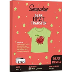 Stampcolour Iron Heat Transfer Paper for Dark Fabrics, 20 Sheets, 8.5 x 11 inch, T-Shirt Transfer Paper, Dark for Inkjet Printer, Printable Heat Transfer Vinyl for T-Shirts DIY