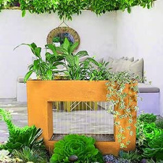 KÖHKO® 32001B Water Curtain Fountain with LED Lighting Height 60 cm Corten Steel with Stainless Steel Planter Waterfall Water Feature Indoor Fountain