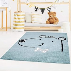 carpet city Bubble Kids Children's Rug Flat Pile with Cute Bear in Petrol Blue for Children's Room Size: 160 x 225 cm