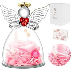 CEWROM Eternal Rose Angel Glass Dome, Gift for Mum, Handmade Eternal Flower Angel Figure, Gift for Women, Valentine's Day, Mother's Day, Birthday, Mum, Women, Mother, Wife, Daughter, Grandma (Pink)