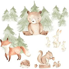 Pandawal Wall Sticker Forest Animals Bear Fox Rabbit Wall Sticker Nursery Decoration Wall Pictures Animals Baby Room Wall Decoration (L)