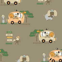 Safari Animals Bus 100% Cotton Fabric Children Sold by the Metre Craft Sewing Fabric (300 x 160 cm)