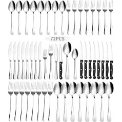 Xespis Cutlery Set for 12 People, 72-Piece Stainless Steel Cutlery Sets with Steak Knife, Elegant Cutlery Set, Highly Polished and Dishwasher Safe, with Knife, Fork, Spoon, for Home, Party, Restaurant