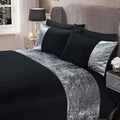 Sienna CRUSHED VELVET DUVET COVER WITH PILLOW CASE BLACK SILVER GREY