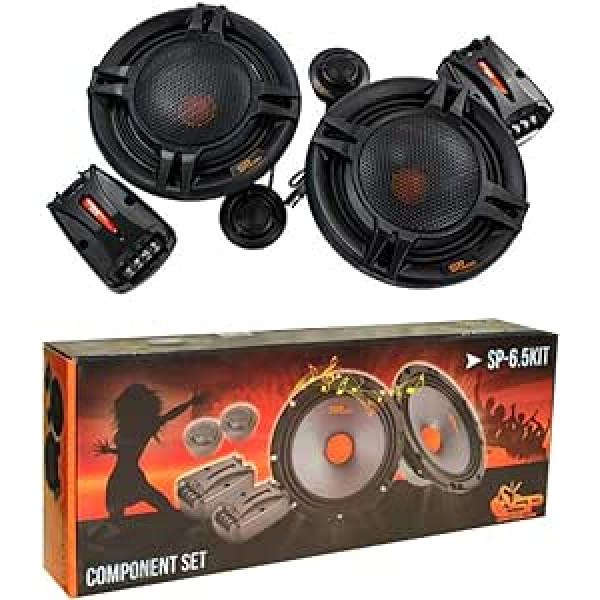SP AUDIO 1 Kit 2 Way SP-6.5KIT 6.5 Inches 16.50 cm 165 mm Diameter 180 Watt RMS 360 Watt Max 2 Woofer 2 Tweeter 2 Crossover 4 Ohm Car Per Pair