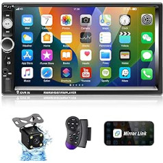 CAMECHO 2Din Car Radio with Mirror Link, 7 Inch LCD Touch Screen Double DIN Multimedia Player Audio Stereo with Bluetooth FM AUX USB SWC Colourful Backlight + Reversing Camera