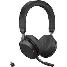 Jabra Evolve2 75 Wireless PC Headset with 8-Microphone Technology - Dual Foam Stereo Headphones with Advanced Active Noise Cancellation, USB-C Bluetooth Adapter and MS Teams Compatibility - Black