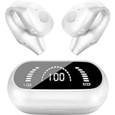 FUNGORGT White Wireless Earphones Bluetooth 5.3 Headphones In-Ear Bluetooth Earphones Ear Clip HiFi Stereo Sound, Waterproof Sports Running Bone Conduction Earphones, LED Display Clip on Earphones