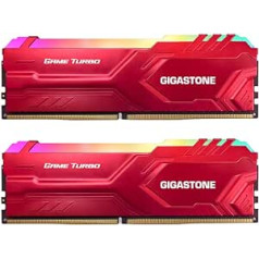 [RGB DDR4 RAM] GIGASTONE RGB Game Turbo (Red) Desktop RAM 16GB (2x8GB) DDR4 RAM 16GB DDR4-3200 MHz PC4-25600 CL16 1.35V 288 Pin/Pin Unbuffered Non-ECC Computer Memory RAM (PC Desktop Only)
