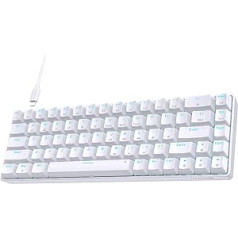 TMKB Mechanical Gaming Keyboard, T68se 60% Percent Keyboard with USB Cable, Anti Ghosting QWERTY Layout Mini Blue Switches Keyboard for PC Windows/Mac OS, White