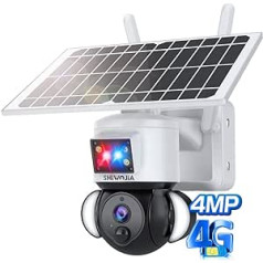 SHIWOJIA 4G External SIM Camera with Solar, 360° PTZ Wireless Camera with Battery 12000mAh, PIR Detection, Bi-Directional Audio, Alarm, Red and Blue Light, SD& Cloud Storage