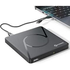 PHIXERO External CD DVD Drive, USB 3.0 Type C DVD Player, Portable CD DVD +/-RW Drive for Laptop or Desktop, Compatible with Windows XP/7/8/10, Mac OS, Linux