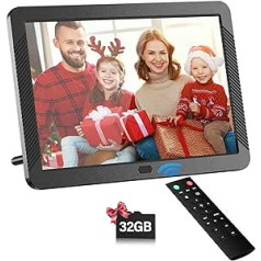 Digital Picture Frame, 8 Inches, FamBrow Electronic Picture Frame with Remote Control and 32 GB Card, USB Video Photo Frame with Photo/Music/Video Player/Calendar/Alarm Clock