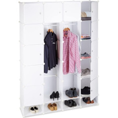 Relaxdays Шкаф платяной многофункциональный, 18 отделений, большой пластиковый шкаф 145 x 200 см, белый