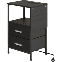 Vabches Приставной столик с зарядной станцией, прикроватный столик с USB-портом, розеткой и тканевой сумкой, 2 ящика и открытая полка для хранени