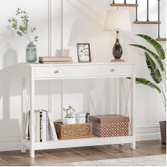 Treocho Oxford Design Console Table with 1 Drawer, Foyer Sofa Table Narrow for Entryway, White