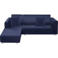 ‎Bt.wa BT.WA Couch Cover L Shape Sofa Cover 2 Pieces Soft Stretchy Furniture Protector Couch Slipcover with 2 Pillow Cases (Sofa, 3 Seater+3 Seater, Navy Blue)